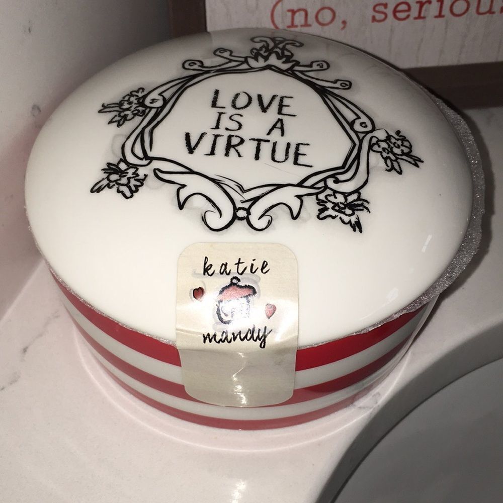 Love is a Virtue covered cotton ball bathroom dish